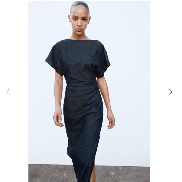 Zara Denim Midi Long Dress Dark Blue Wash Size XS - Picture 6 of 11